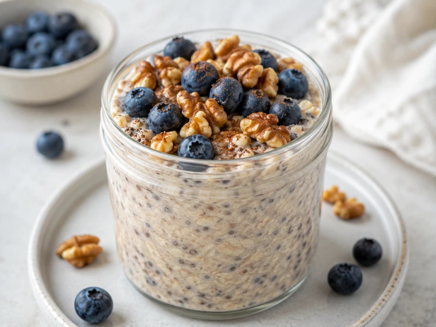 Avena nocturna sin gluten con arándanos, chía y nueces